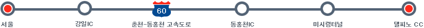서울→강일IC→춘천-동호천 고속도로→동호천IC→미시령터널→델피노 CC